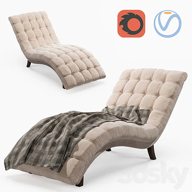 Bowery Hill Fabric Upholstered Chaise Lounge in Sandstone 3DModel
