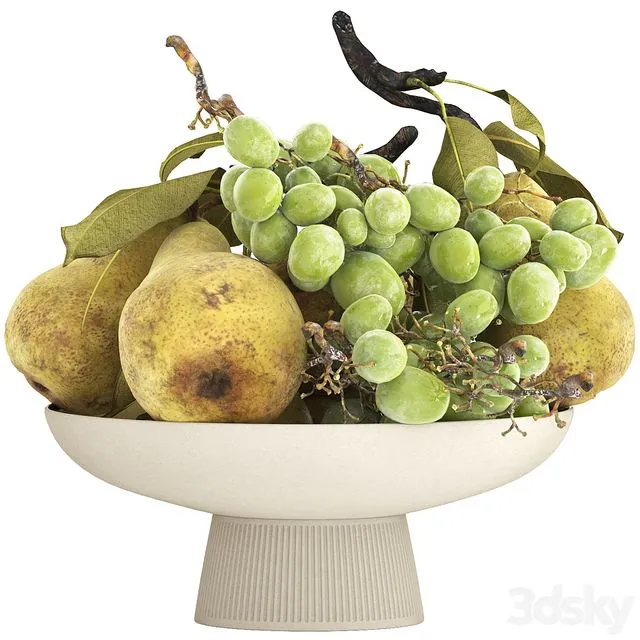 Bowl of pearls and grapes 3D Model