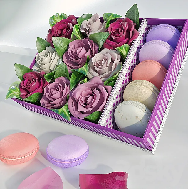 Box with roses and makarons 3D Model Box with roses and makarons 3D Model