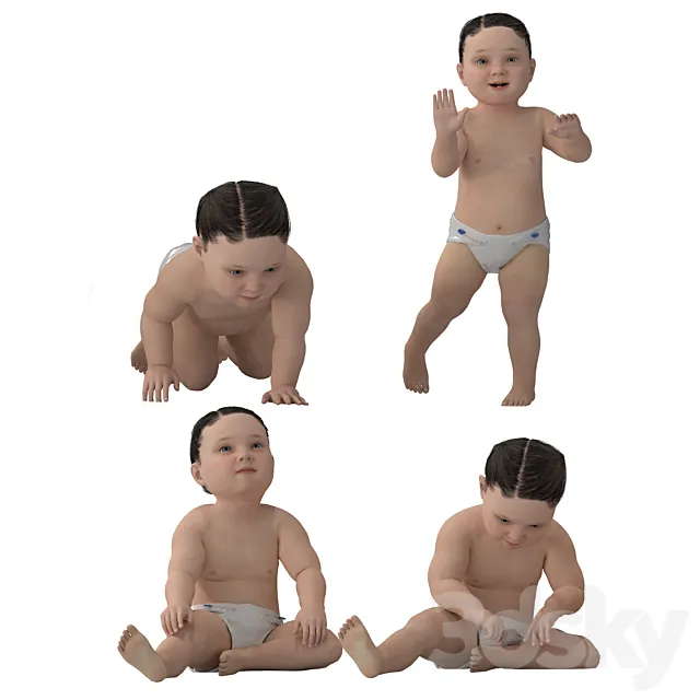 Boy Baby in 4 Poses 3D Model