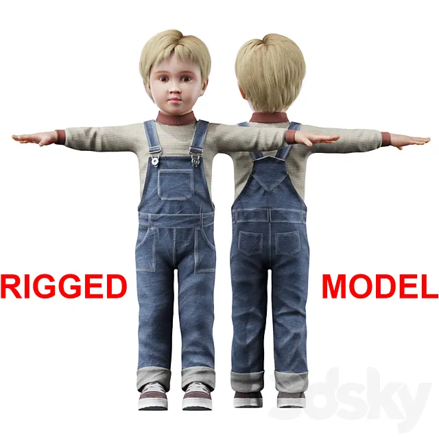 Boy in denim overalls 3D Model