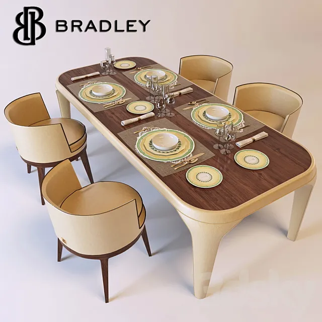 Bradley dining table with Baron chairs 3D Model Bradley dining table with Baron chairs 3D Model