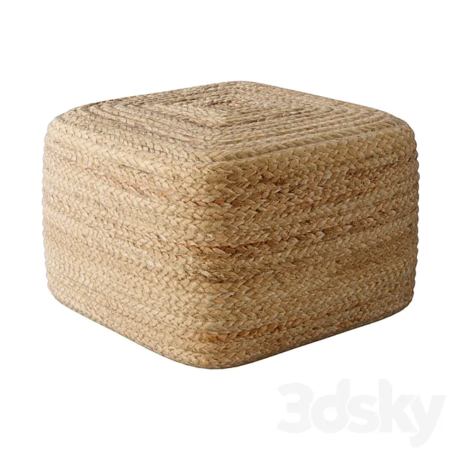Braided jute pouf square 3D Model Braided jute pouf square 3D Model
