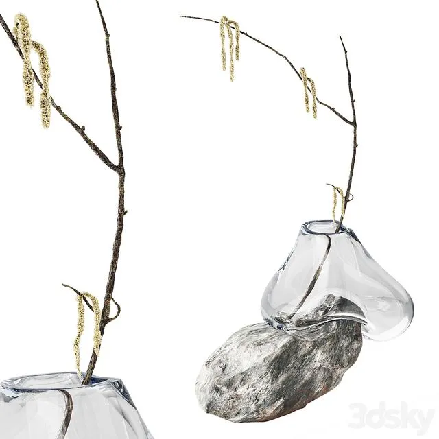 Branch with earrings in a sculpture vase by Laetitia Jacquetton 3D Model