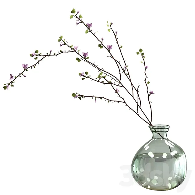 Branch with flowers in an asymmetric bottle 3DModel Branch with flowers in an asymmetric bottle 3DModel