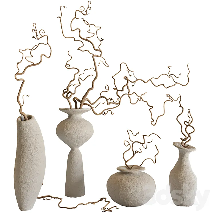 Branches and vases set 3D Model Free Download