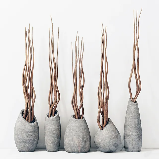 Branches in concrete vases _ Branch concrete vase 3D Model Branches in concrete vases _ Branch concrete vase 3D Model