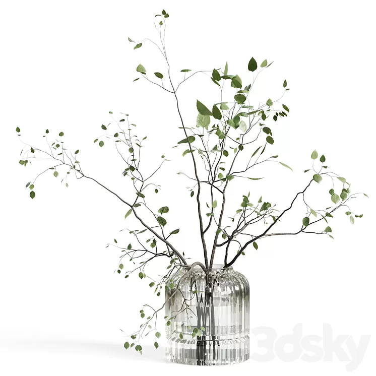 Branches plant with galss vase white – bouquet 22 3D Model Free Download