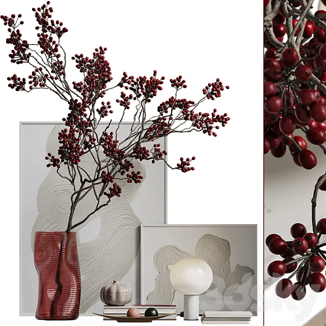 Branches with berries decor set 3D Model