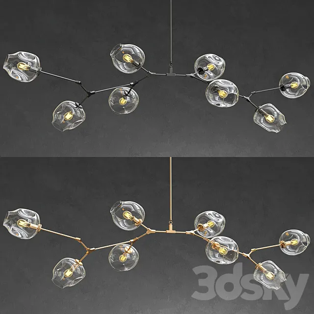 Branching bubble 8 lamps – Gold and Black metal 3D Model