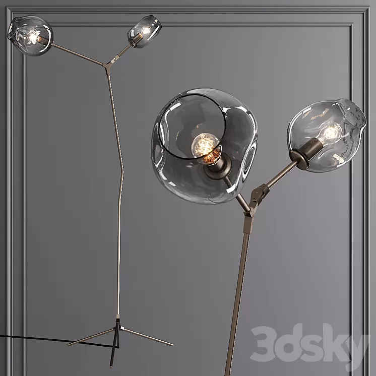 Branching Bubble Floor Light Vintage Brass and Gray Glass 3D Model