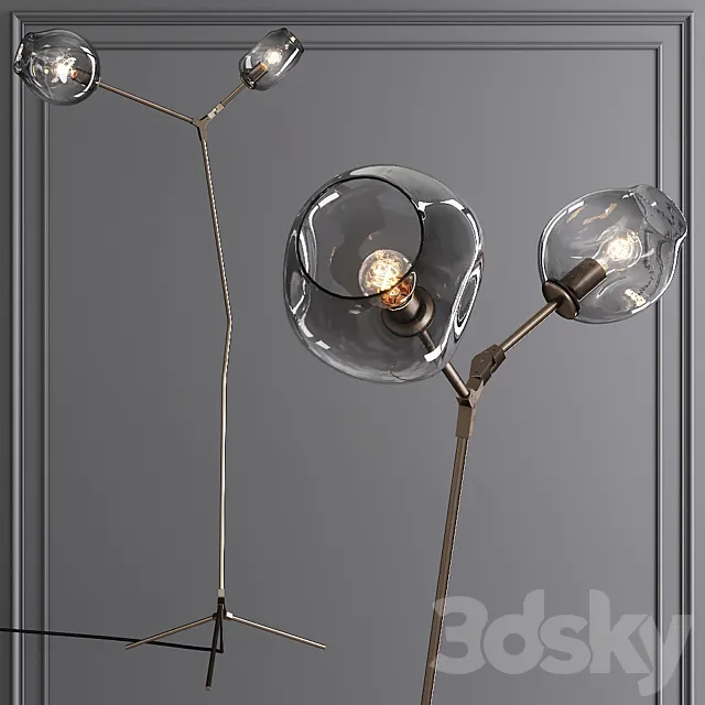 Branching Bubble Floor Light Vintage Brass and Gray Glass 3DModel Branching Bubble Floor Light Vintage Brass and Gray Glass 3DModel