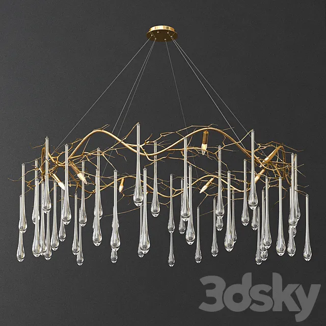 Brass and Glass Teardrop Chandelier 3D Model