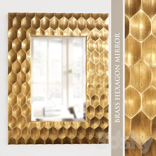 Brass Hexagon Mirror 3DModel Brass Hexagon Mirror 3DModel