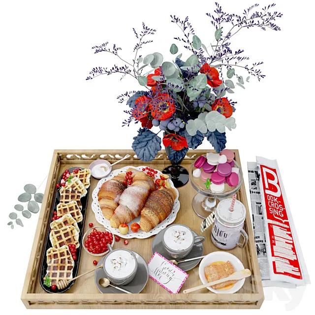 Breakfast in bed on a tray 3D Model