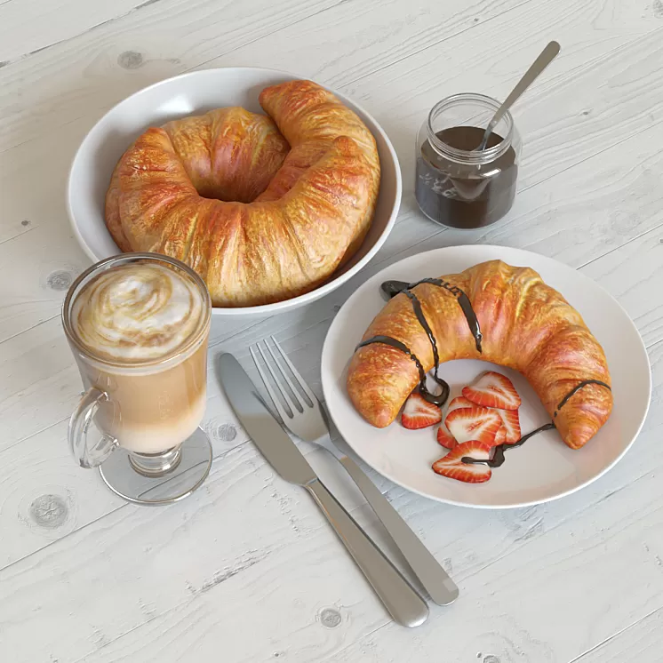 Breakfast with croissant 3D Model