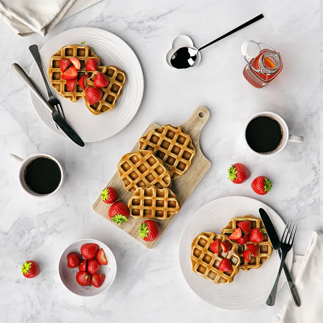Breakfast with waffles 3D Model