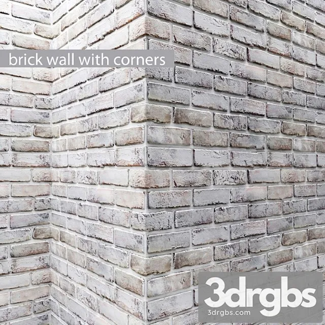 Brick wall with corners masonry brick loft decorative panel wall corner whitewashed brick white 3D Model Download