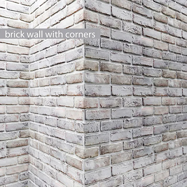 Brick wall with corners. Masonry. brick. loft. decorative. panel. wall. corner. whitewashed brick. white 3DModel Brick wall with corners. Masonry. brick. loft. decorative. panel. wall. corner. whitewashed brick. white 3DModel