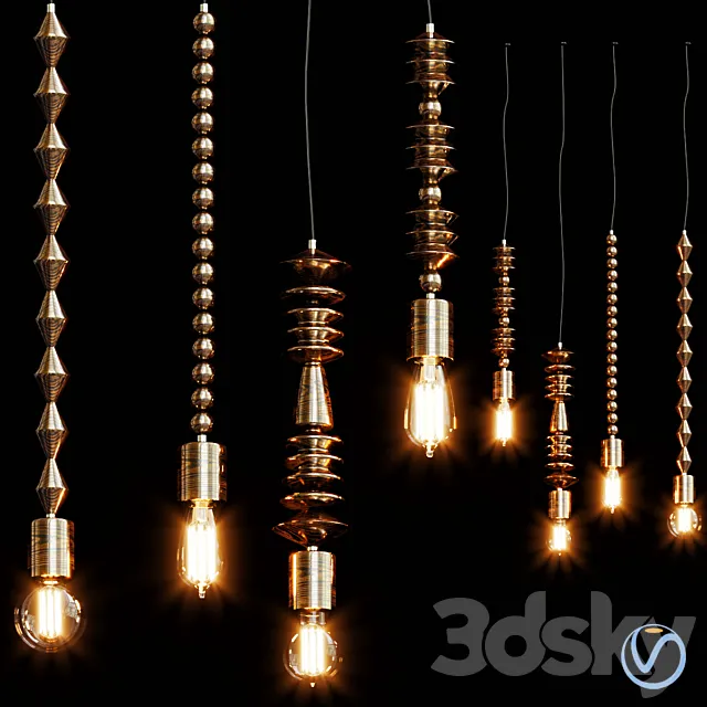 Bright Beads Wooden Lamps by Marz Designs 3D Model