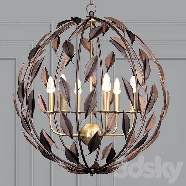 Broche 6-Light English Bronze and Antiqued Gold Sphere Chandelier 3D Model Broche 6-Light English Bronze and Antiqued Gold Sphere Chandelier 3D Model