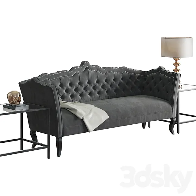 Brooks Gray Velvet Sofa 3D Model Brooks Gray Velvet Sofa 3D Model