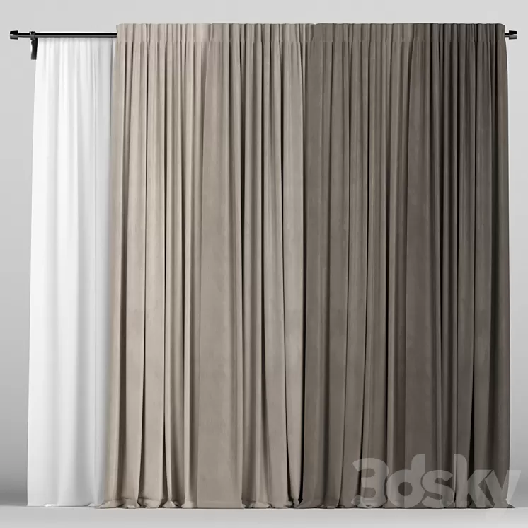 Brown curtains in four colors with tulle 3D Model Brown curtains in four colors with tulle 3D Model