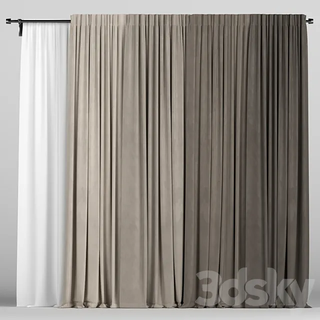 Brown curtains in four colors with tulle 3DModel Brown curtains in four colors with tulle 3DModel