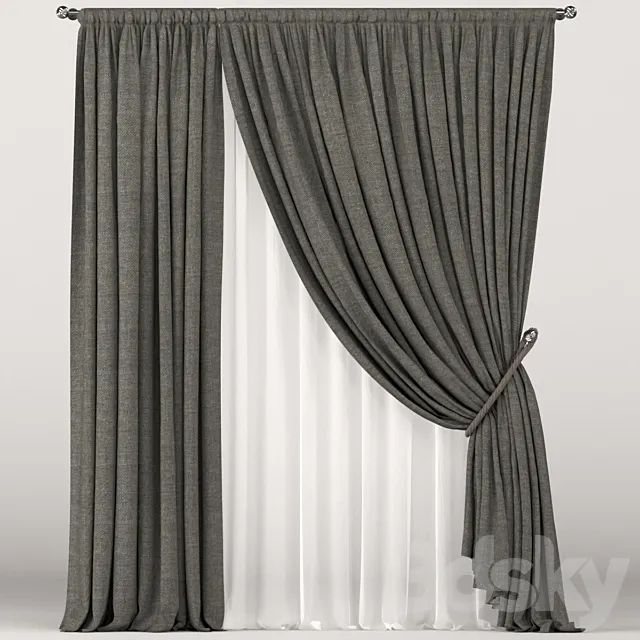 Brown curtains in the background with white tulle. 3D Model Brown curtains in the background with white tulle. 3D Model