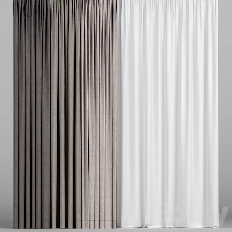 Brown curtains in three colors with tulle. 3D Model Brown curtains in three colors with tulle. 3D Model