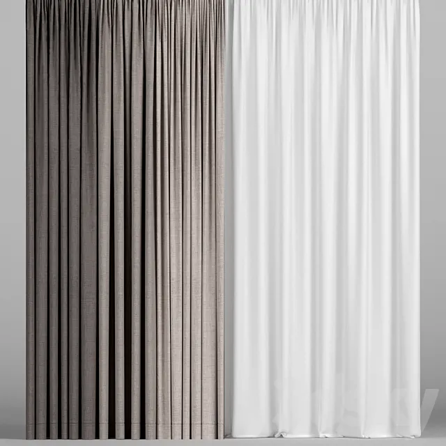 Brown curtains in three colors with tulle. 3DModel Brown curtains in three colors with tulle. 3DModel
