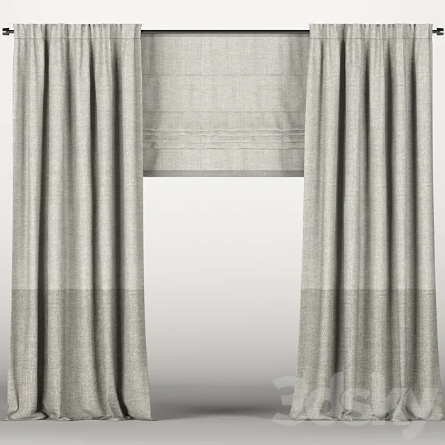 Brown curtains in two color shades with a Roman curtain. 3D Model Brown curtains in two color shades with a Roman curtain. 3D Model
