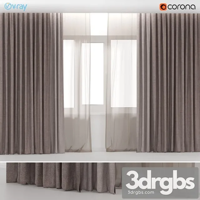 Brown Curtains In Two Colors With Brown Tulle 3D Model Download