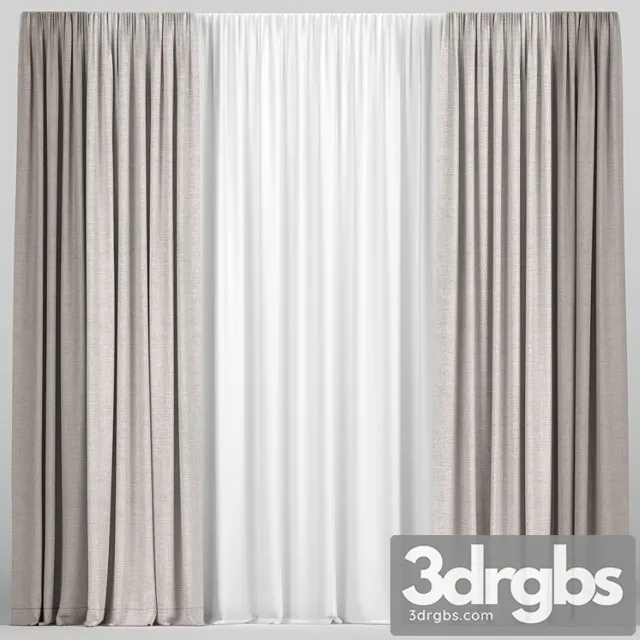 Brown Curtains In Two Colors With Tulle. 3D Model Download
