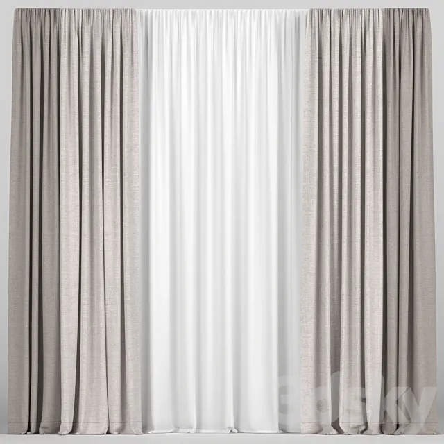 Brown curtains in two colors with tulle. 3D Model Brown curtains in two colors with tulle. 3D Model