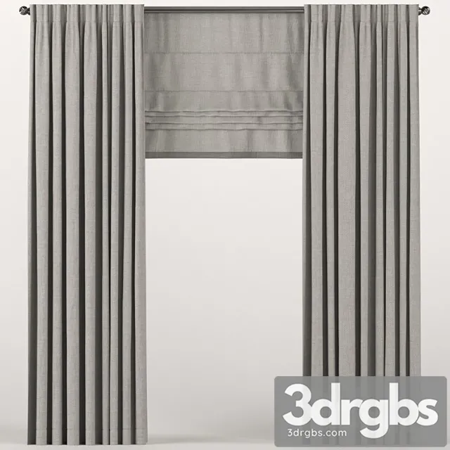 Brown curtains with a roman curtain. 3D Model Download