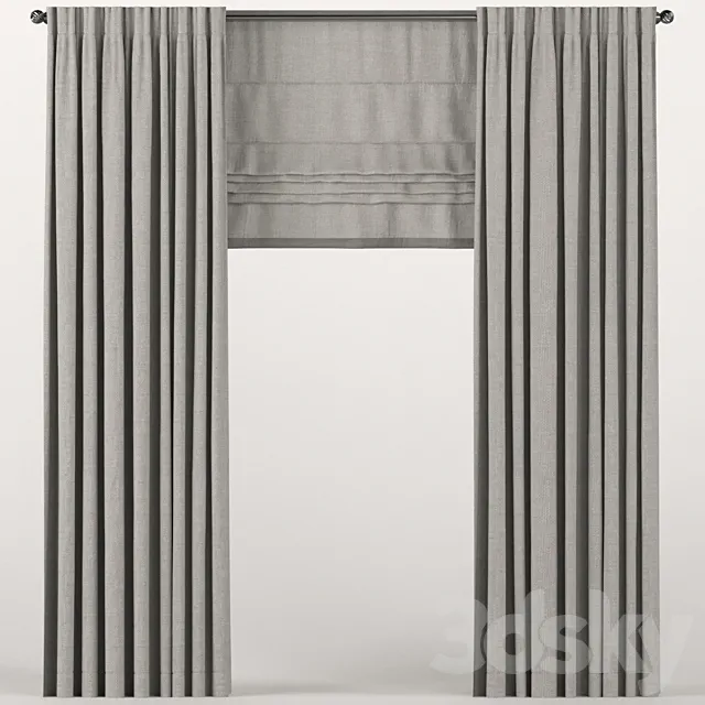 Brown curtains with a roman curtain. 3D Model Brown curtains with a roman curtain. 3D Model