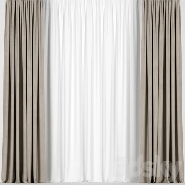 Brown curtains with tulle 3D Model Brown curtains with tulle 3D Model