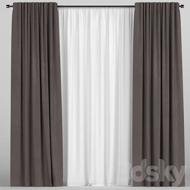 Brown curtains with tulle 3D Model Brown curtains with tulle 3D Model