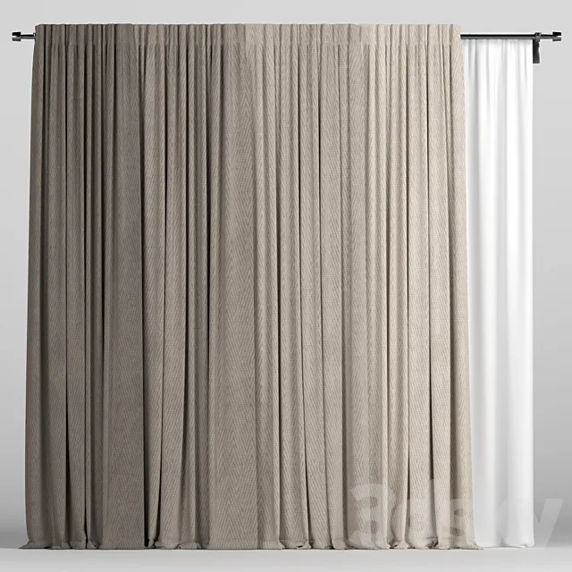 Brown curtains with tulle. 3D Model Brown curtains with tulle. 3D Model