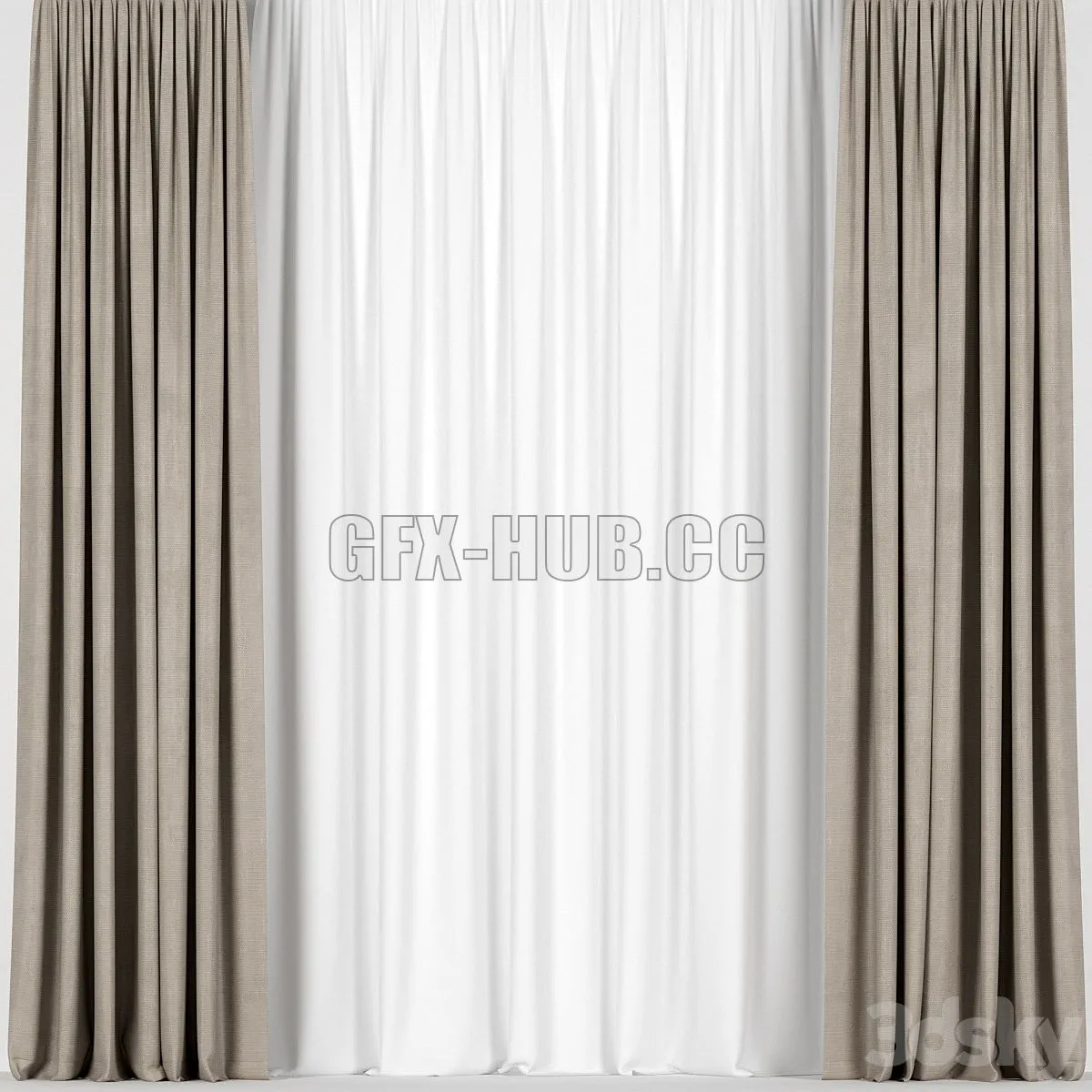 Brown curtains with tulle 3D Model Brown curtains with tulle 3D Model