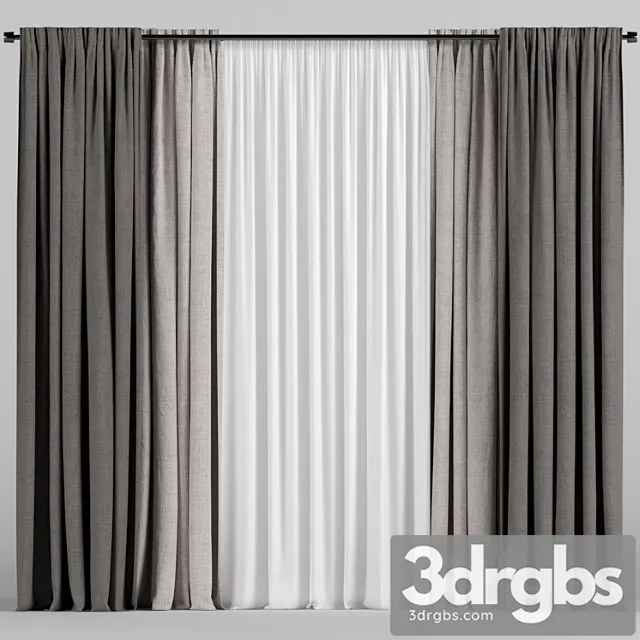 Brown curtains with tulle. 3D Model Download
