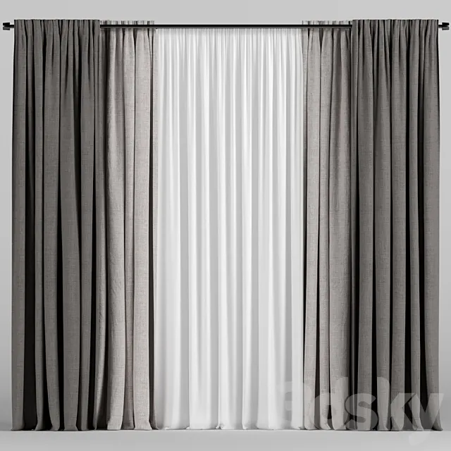 Brown curtains with tulle. 3D Model Brown curtains with tulle. 3D Model