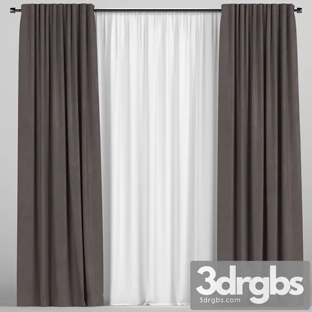 Brown Curtains With Tulle 93 3D Model Download