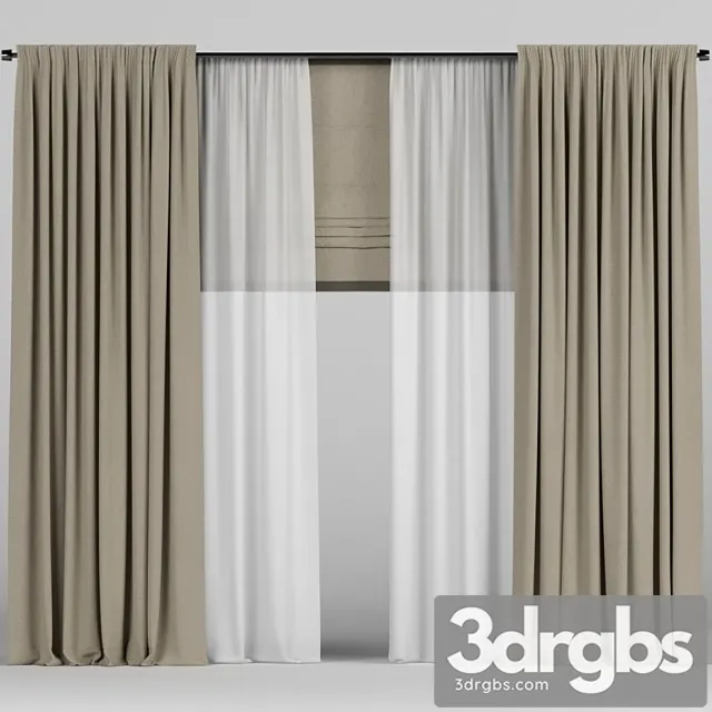 Brown Curtains With Tulle And Roman 3D Model Download