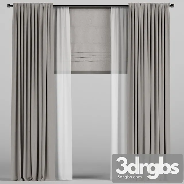 Brown roman curtains. 3D Model Download