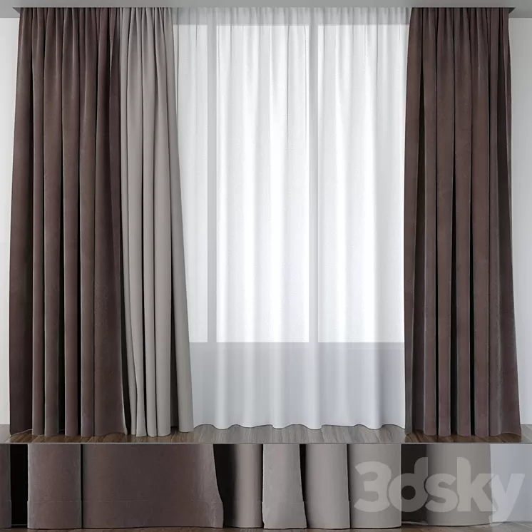 Brown velvet curtains 3D Model Brown velvet curtains 3D Model