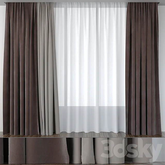 Brown velvet curtains 3DModel Brown velvet curtains 3DModel