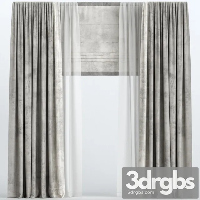 Brown Velvet Curtains With Roman And Tulle 3D Model Download