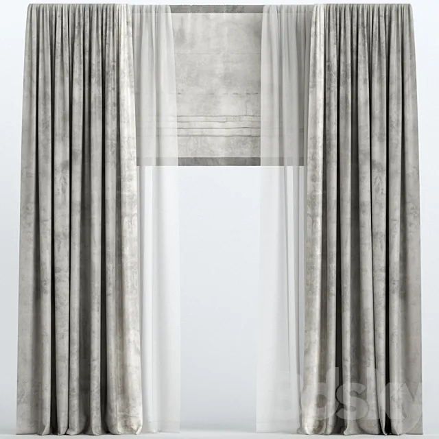 Brown velvet curtains with Roman and tulle 3D Model Brown velvet curtains with Roman and tulle 3D Model